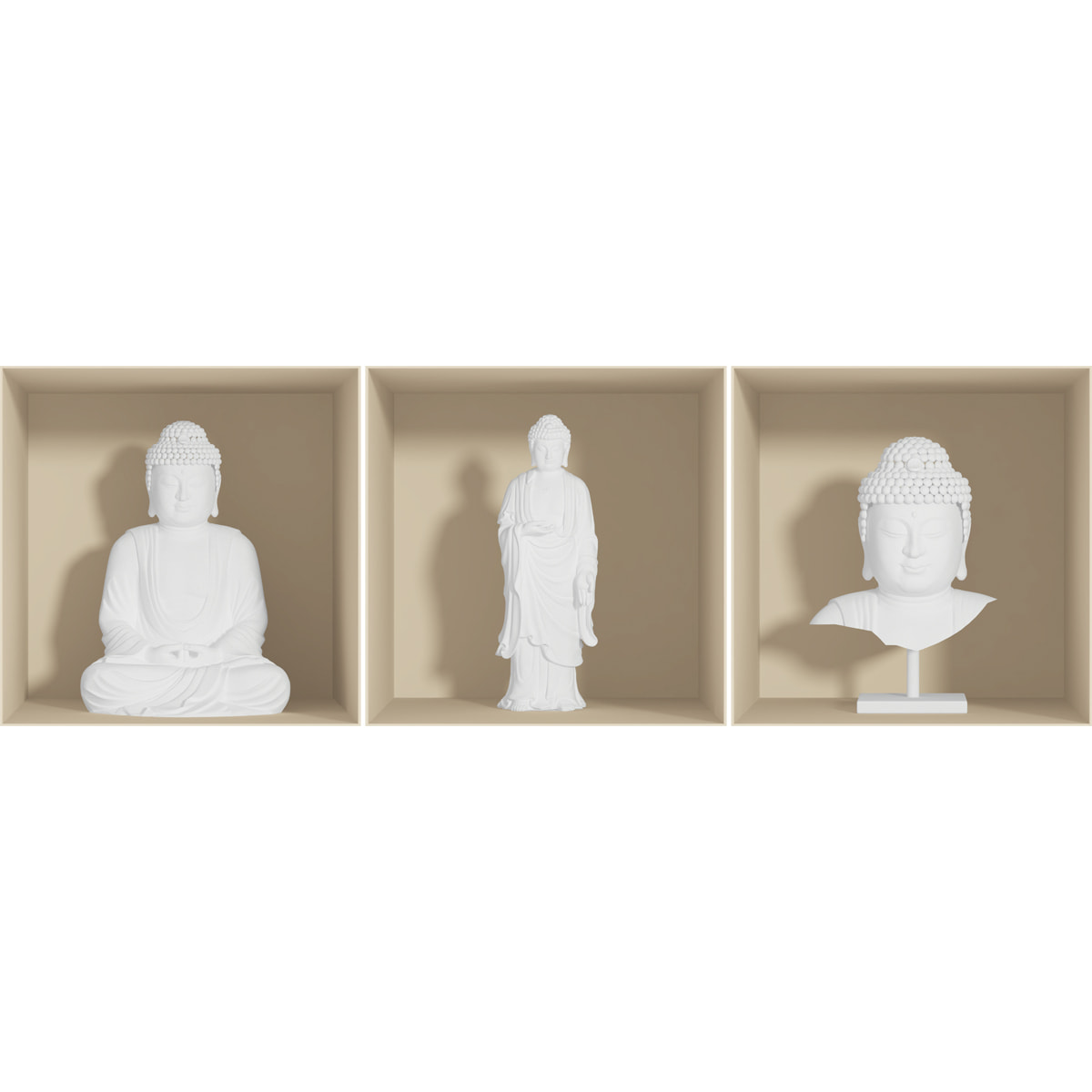 Stickers muraux 3D | Sticker Mural Autocollant effet 3D Bouddha blanc - Stickers adhésifs 3D Chambre Salon Trompe l'oeil