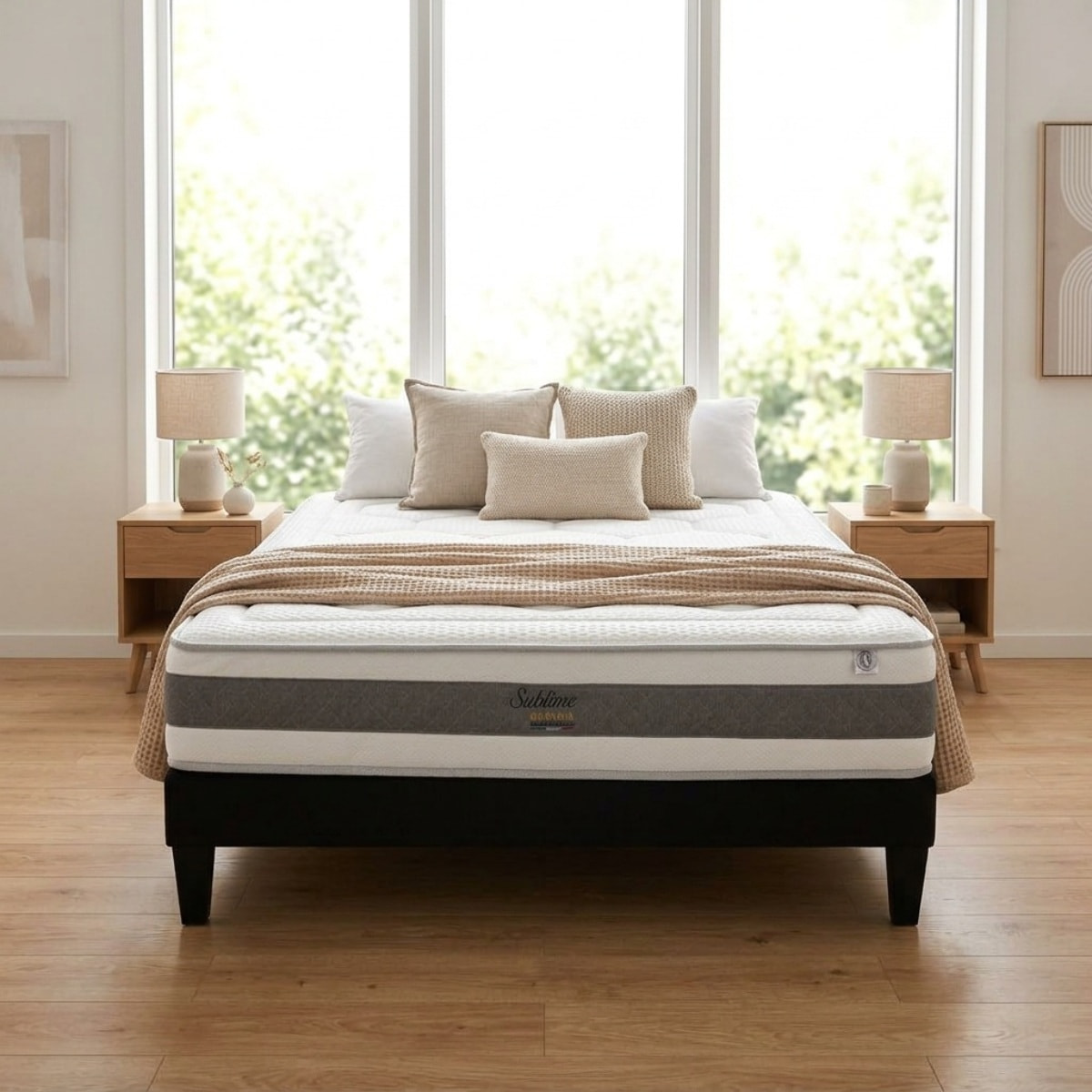 Ensemble Matelas Sublime & Sommier KIT15, 22 cm, Mémoire de Forme, technologie Tri-Lattes, Soutien Mi-Ferme