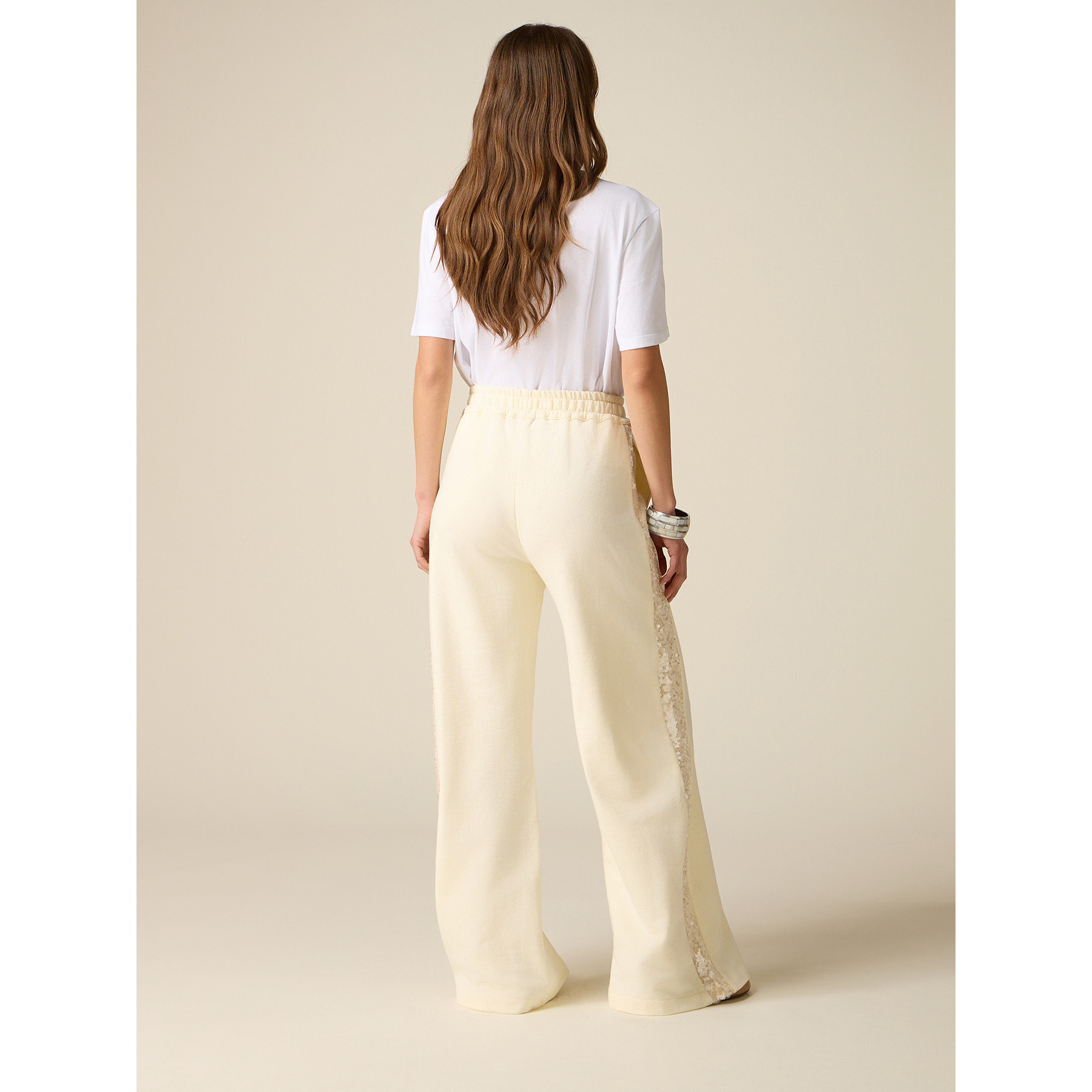 Oltre - Pantaloni palazzo in felpa con paillettes - Bianco