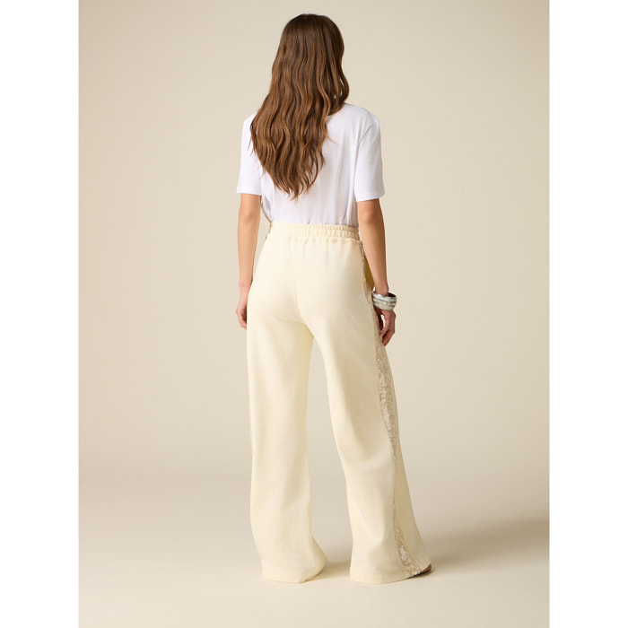 Oltre - Pantaloni palazzo in felpa con paillettes - Bianco