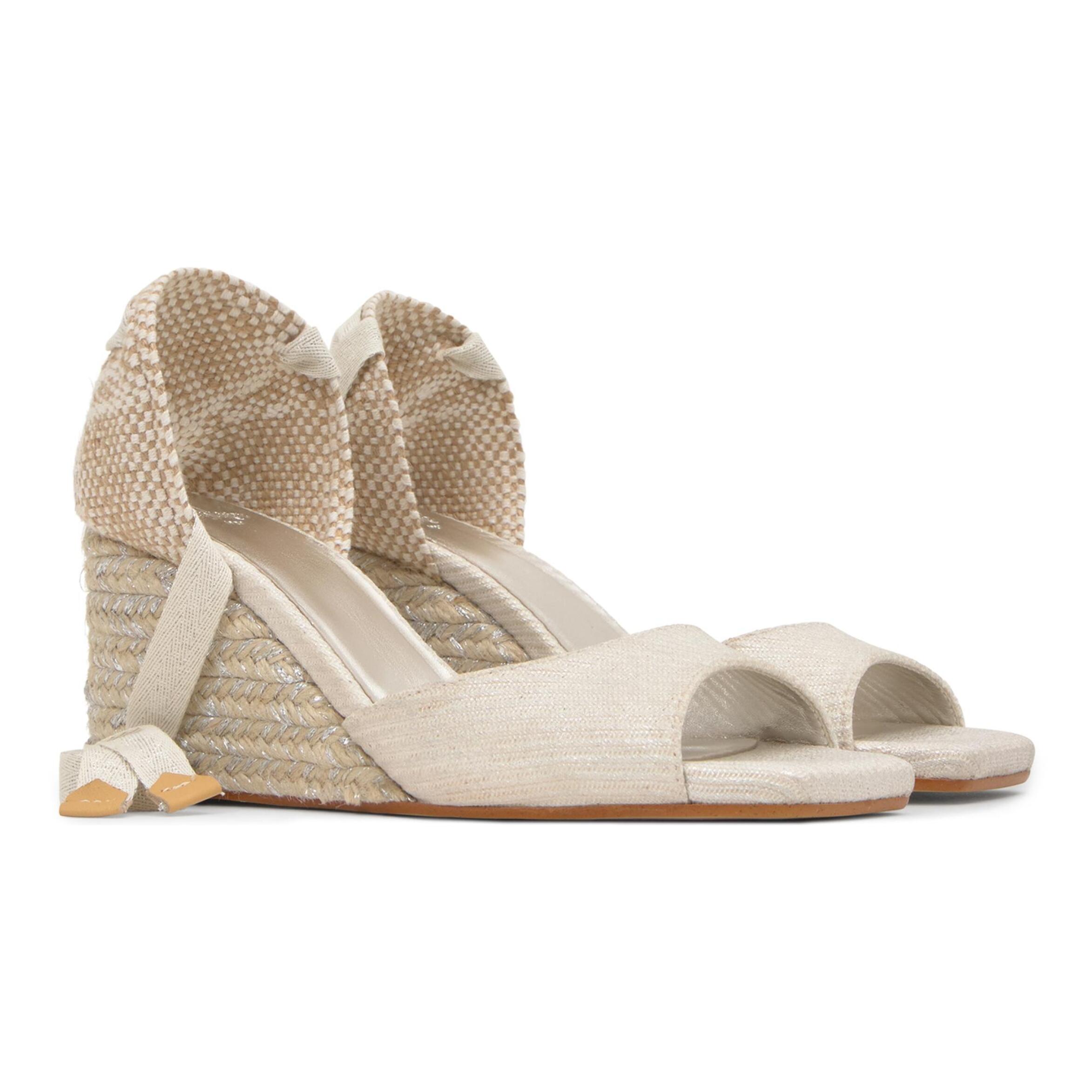 Sandalia Brittany cuña de yute con lurex y cierre de cintas