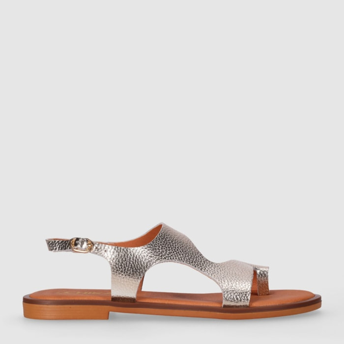 Sandalias de Piel - Platino - Tacón: 1 cm