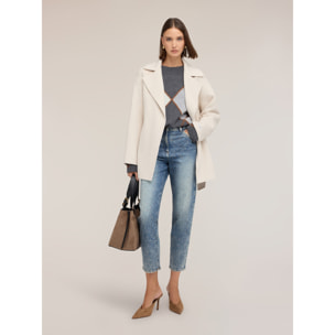 Motivi - Cappotto con cintura in double misto lana - Bianco