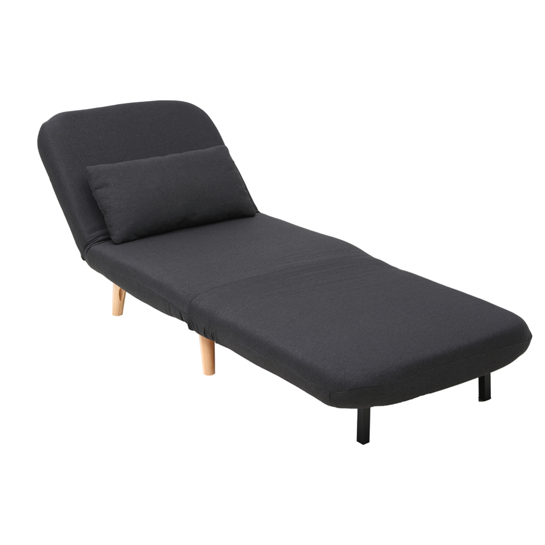 Fauteuil convertible scandinave en tissu gris foncé et bois clair AMIKO