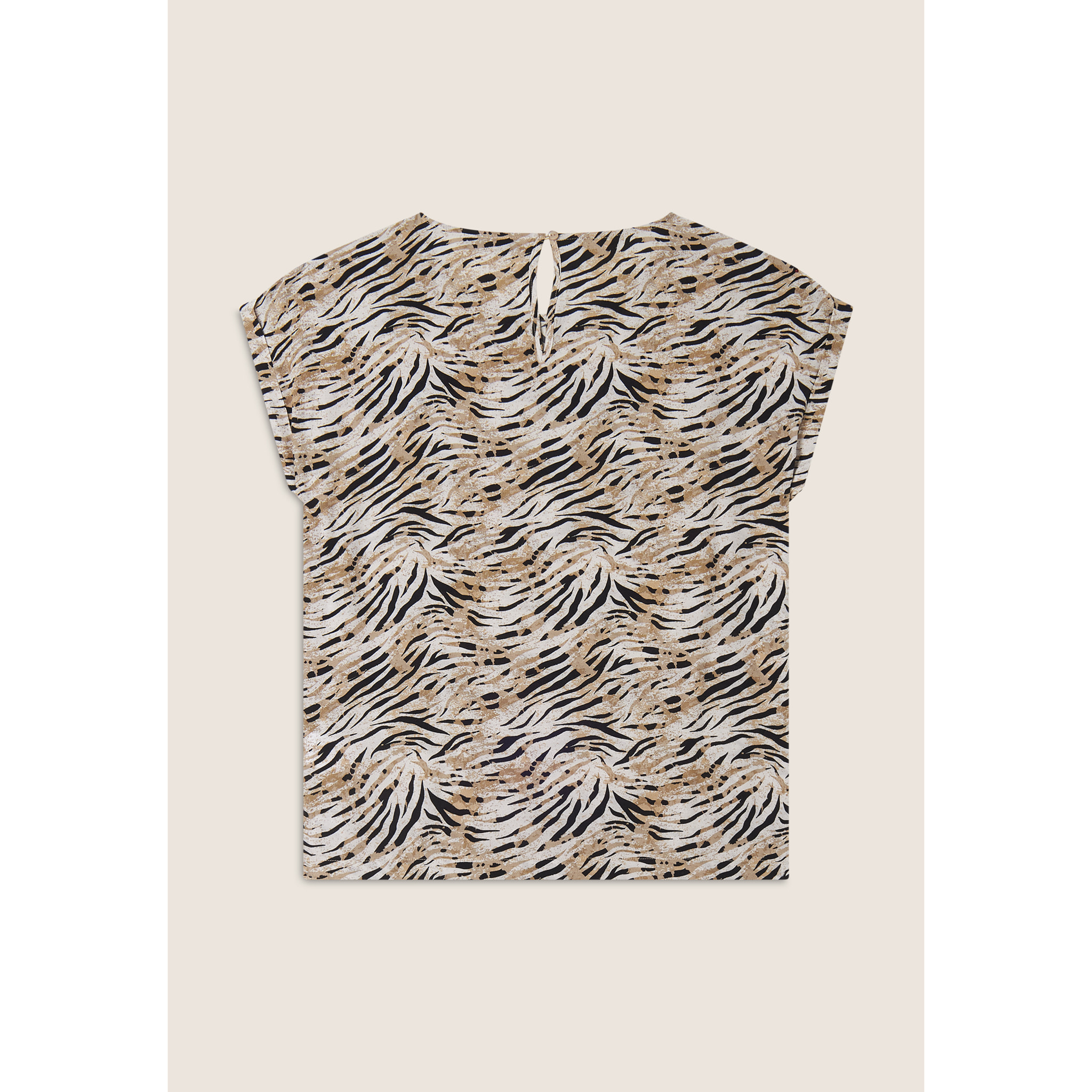 T-shirt in viscosa animalier con spacchi dotati di zip