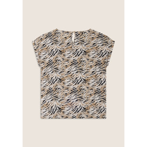 T-shirt in viscosa animalier con spacchi dotati di zip