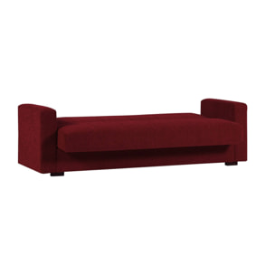 Divano letto Pinto, Divano letto contenitore lineare a 3 posti, Sofà da soggiorno in tessuto imbottito con apertura click-clack, Cm 212x80h87, Rosso