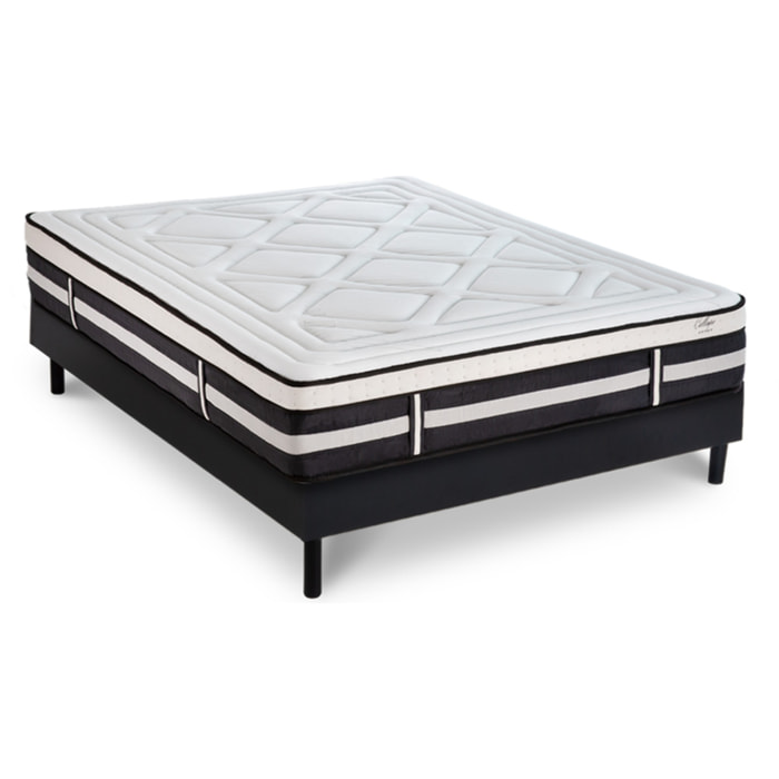 Ensemble Matelas Calliope mémoire de forme - 28cm + sommier kit bois noir - 2 Places