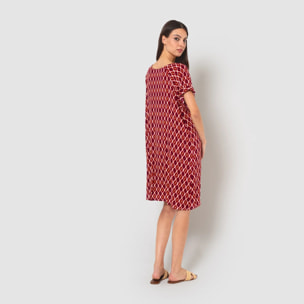 Vestido corto bambula detalles plisados cartagena burdeos