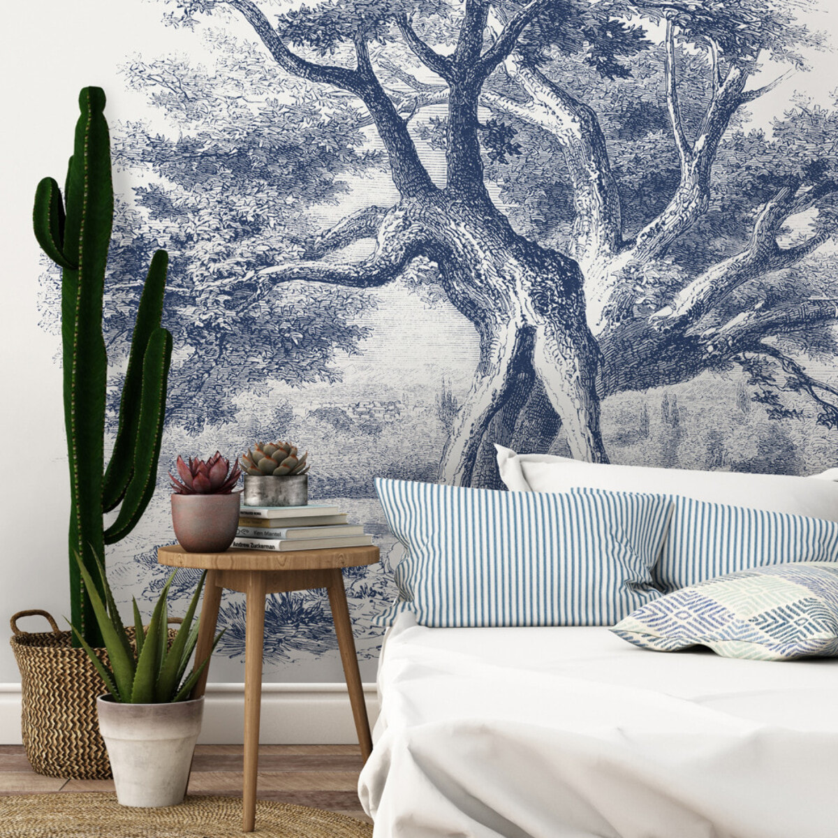 Papier peint panoramique Araucaria - Bleu Vert - Un décor mural de 4 lés (192x270cm), créé et fabriqué en France