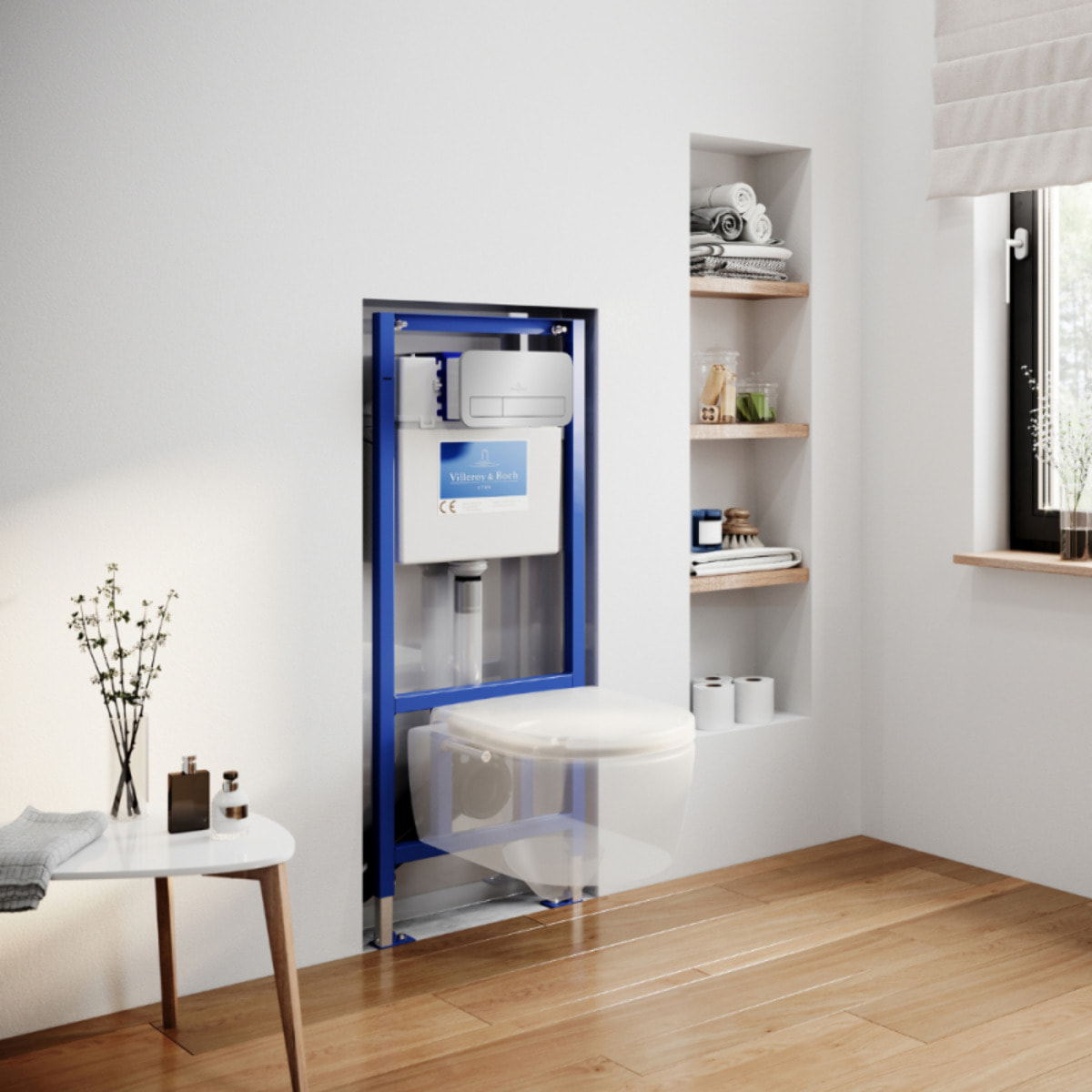 Pack WC suspendu sans bride Avento + abattant + bâti-support sol et mur + plaque chromée