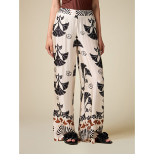 Oltre - Pantalón modelo palazzo de raso estampado - Blanco