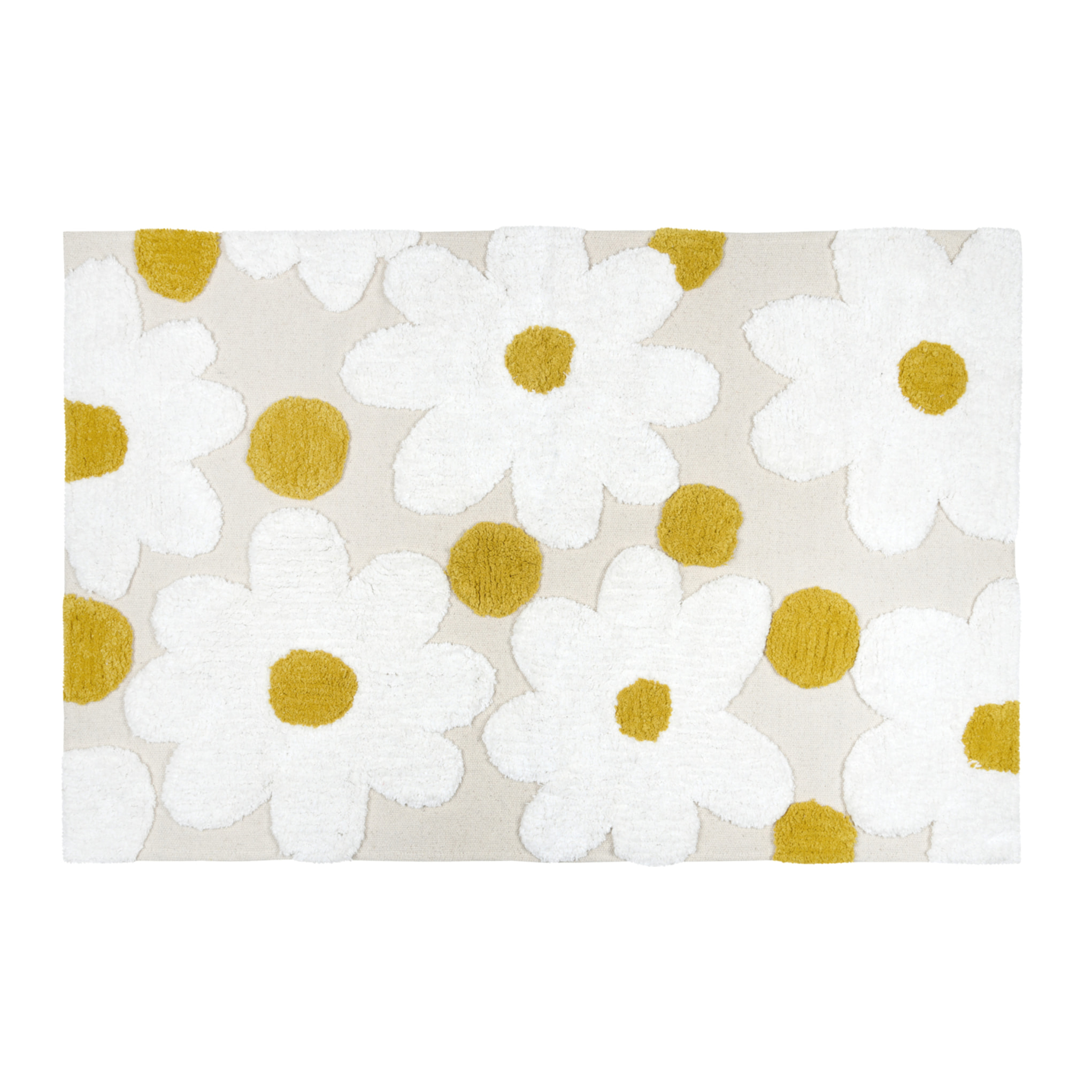 Tapis de salon en coton à motif marguerites en relief - Naturel