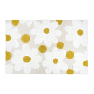 Tapis de salon en coton à motif marguerites en relief - Naturel