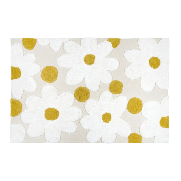 Tapis de salon en coton à motif marguerites en relief - Naturel