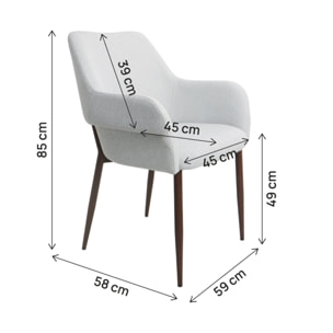 Lot de 2 chaises de salle à manger avec accoudoirs "Jade" - Gris clair