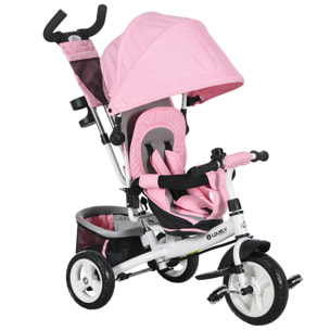 Triciclo para Bebés Triciclo Evolutivo para Niños con Toldo Plegable Mango de Empuje Telescópico y Desmontable Bolso para Mamá y Portabotellas 102x49x102 cm Rosa