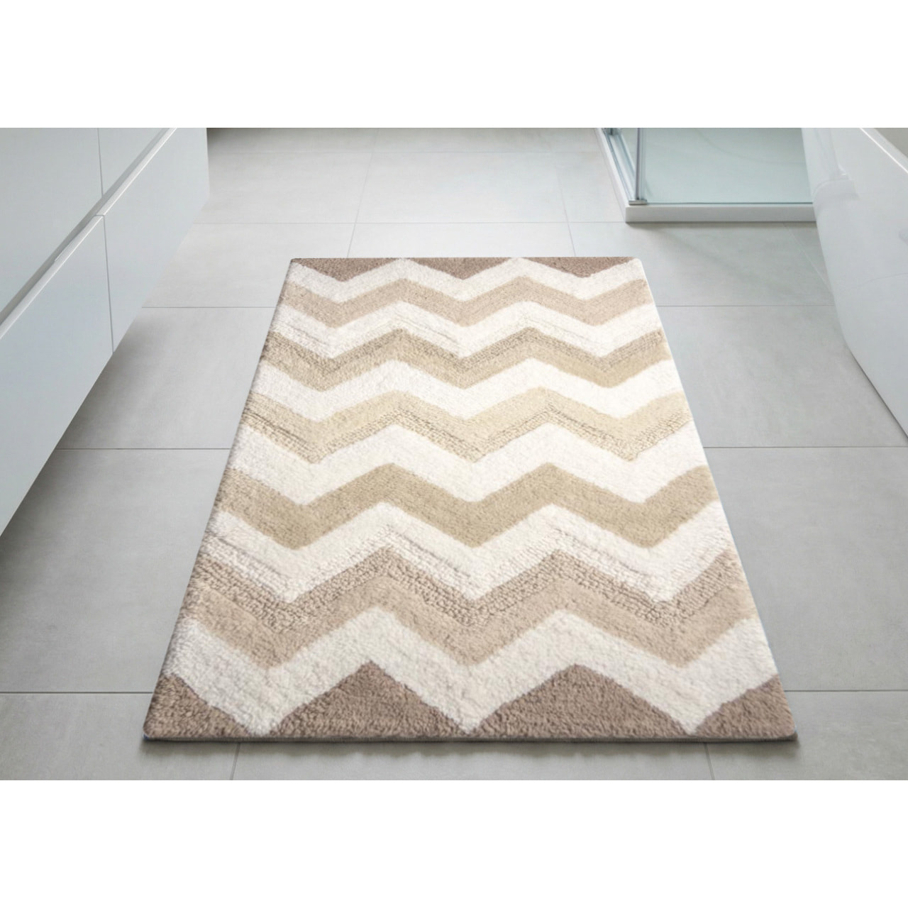 Tappeto Bagno Super Assorbente E Antiscivolo Fantasia Zig Zag Modello Corner Naturale