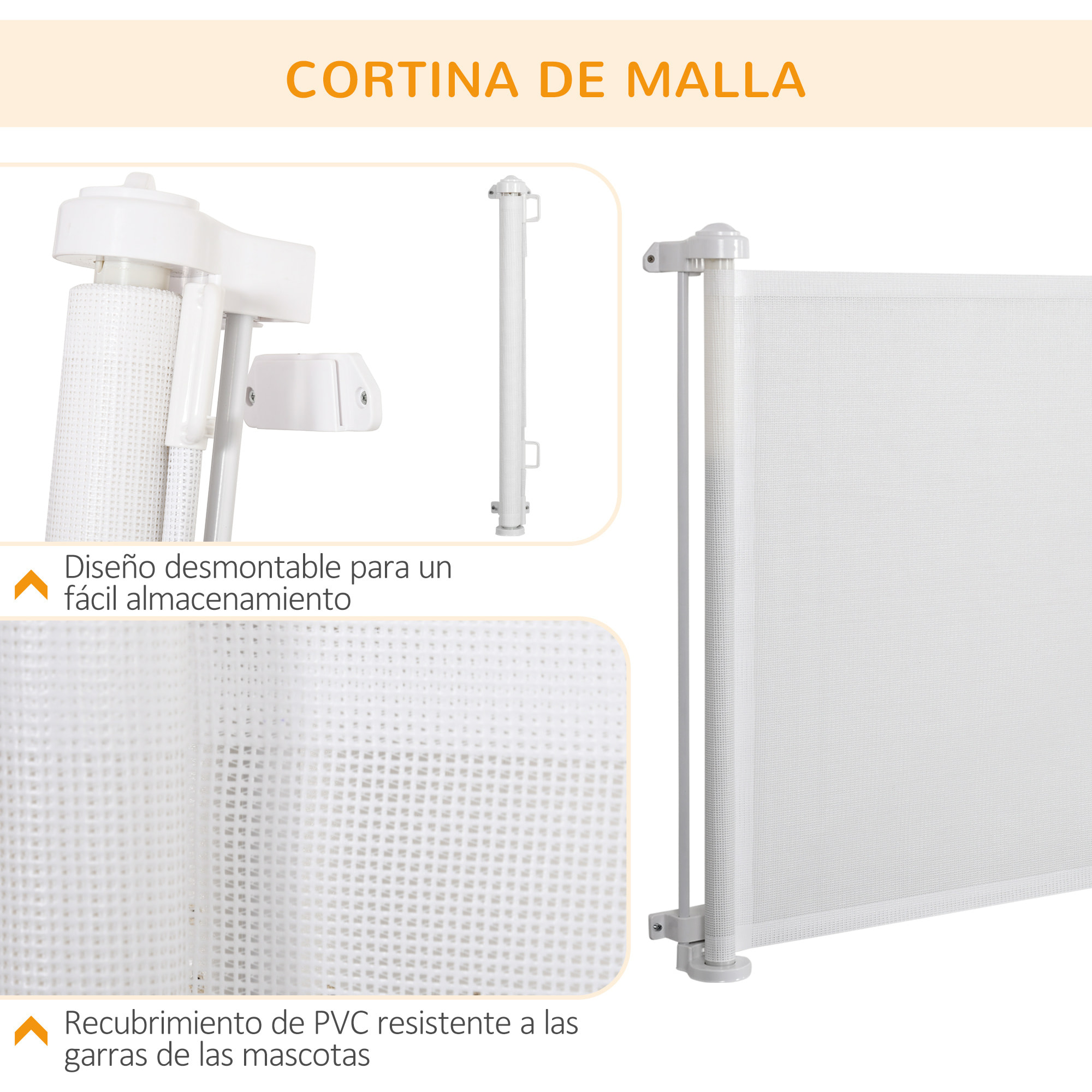 Puerta de Seguridad para Perros y Gatos Extensible 0-150 cm Puerta Retráctil para Mascotas Barrera para Escaleras y Pasillos Aleación de Aluminio 165x10,7x85 cm Blanco