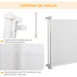 Puerta de Seguridad para Perros y Gatos Extensible 0-150 cm Puerta Retráctil para Mascotas Barrera para Escaleras y Pasillos Aleación de Aluminio 165x10,7x85 cm Blanco