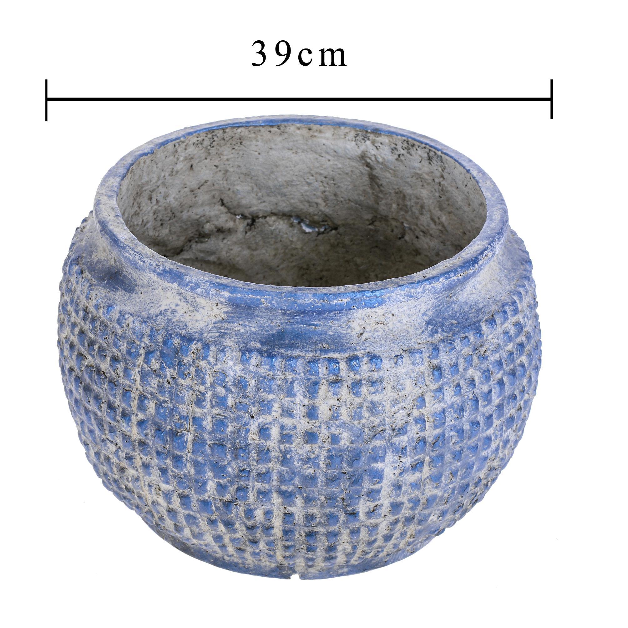 Vaso Cachepot In Ceramica Con Trama Geometrica. Larghezza 39 Cm - Pezzi 1 - 39X26X39cm - Colore: Blu - Bianchi Dino - Ceramica