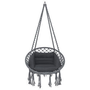 Poltrona Sospesa Pensile Da Giardino Con Corda In Cotone Effetto Macramè E Struttura In Acciaio Cuscino Sedia Dondolo Amaca Fino A 160 Kg Grigio