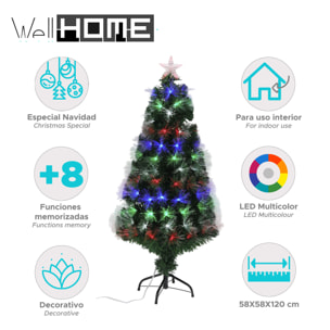 Árbol de navidad de fibra óptica con 135 luces led multicolor con estrella 58x58x120cm