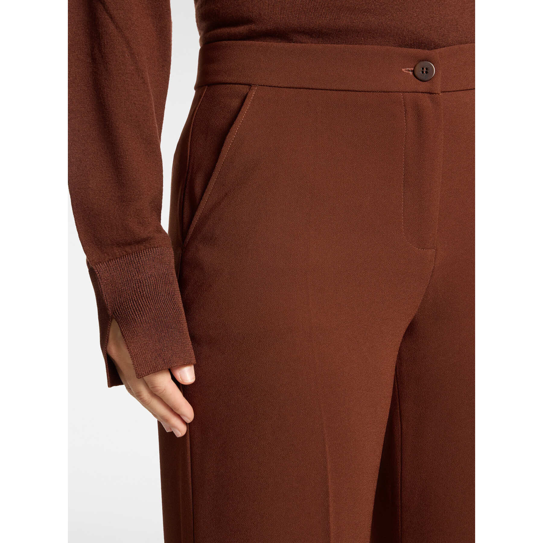 Elena Mirò - Pantaloni palazzo in crêpe misto cotone - Marrone