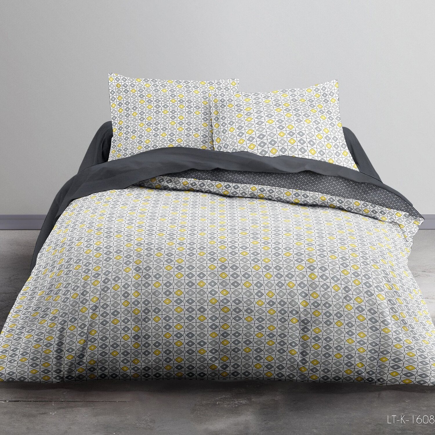 Parure housse de couette 3pcs 100% coton 57fils gris