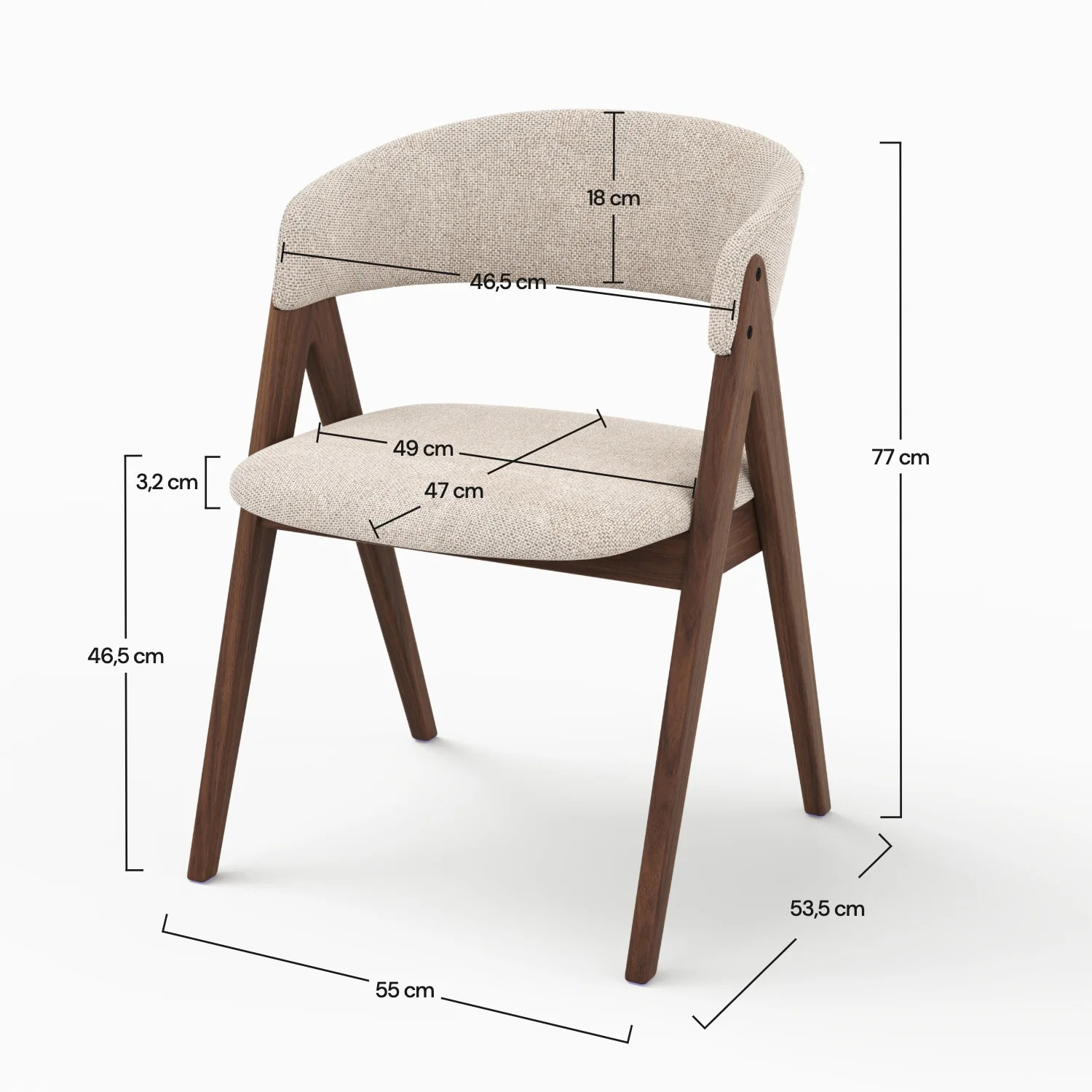 Chaise en bois foncé et tissu beige foncé - Isis