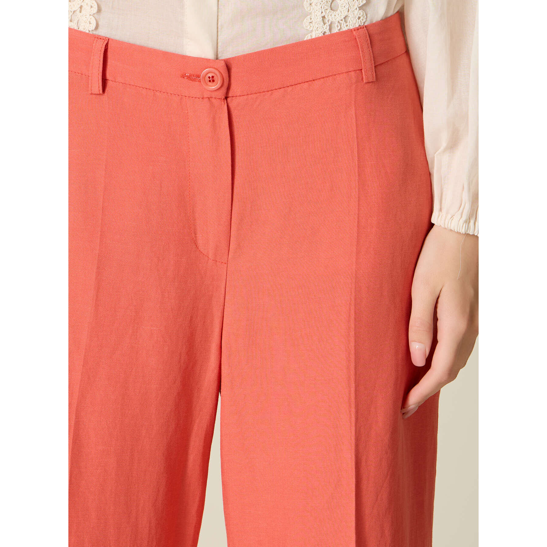 Oltre - Pantalones cropped de mezcla de lino - Naranja sol