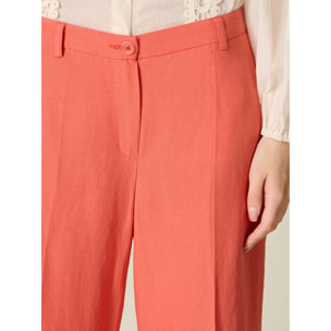 Oltre - Pantalones cropped de mezcla de lino - Naranja sol