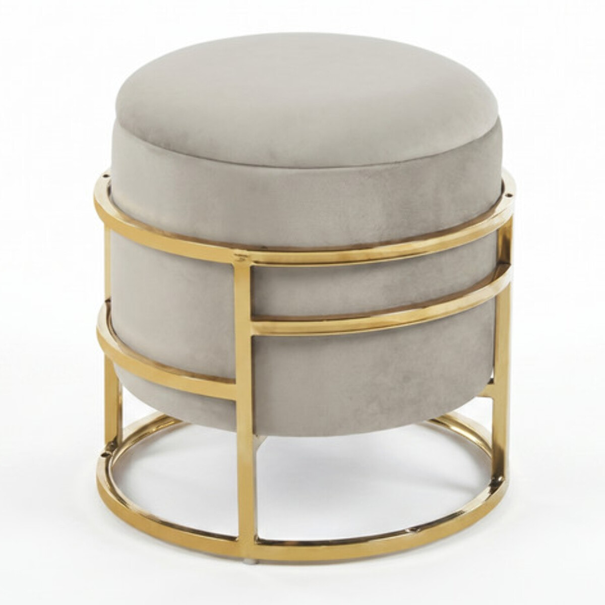 Pouf Contenitore Rotondo in Velluto con Coperchio e Base in Acciaio Dorata, Seduta Imbottita con Vano Contenitore dallo Stile Elegante per Soggiorno, Camera da Letto e Ingresso