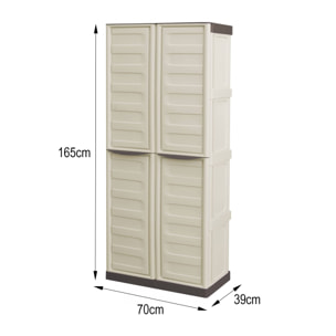 Armadio da esterno Adenina, Mobile balcone multiuso, Armadietto outdoor 2 ante, 100% Made in Italy, Beige e Marrone, Finitura righe, 70x39h165 cm