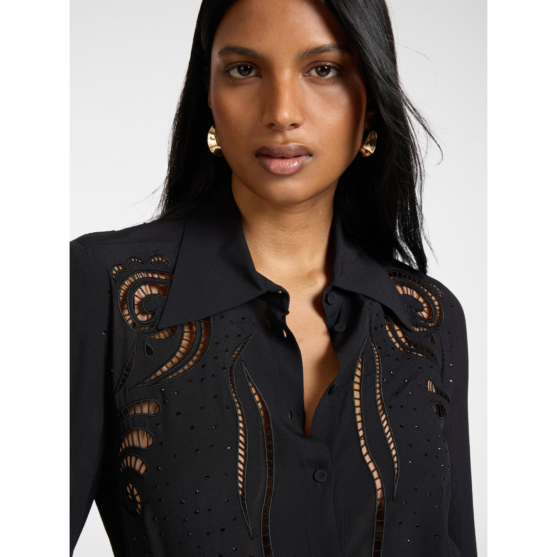 Elena Mirò - Camicia in viscosa con ricami traforati - Nero