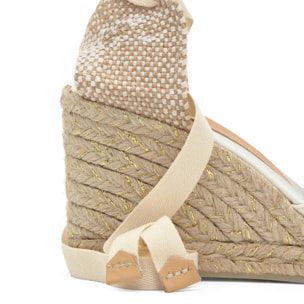 Alpargatas de cuña de mujer Joyce en raso con punta afilada y cierre de cintas