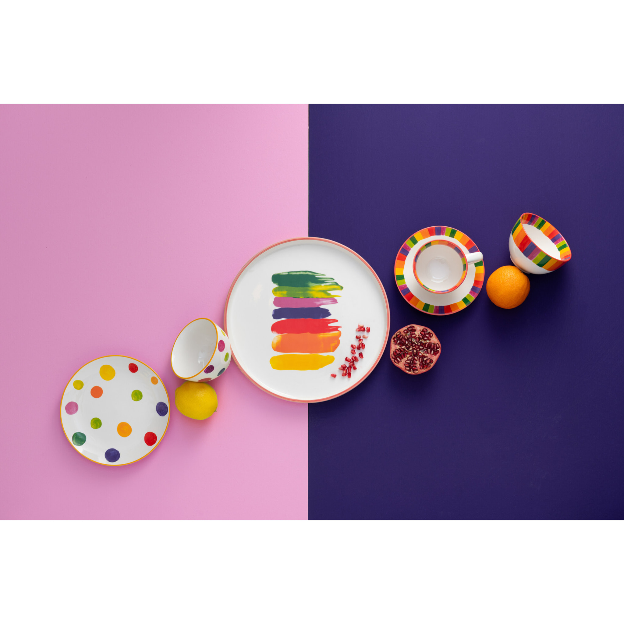 J-Line tasse + sous-tasse Polka Pois Ligne - porcelaine - mix - 2 pièces