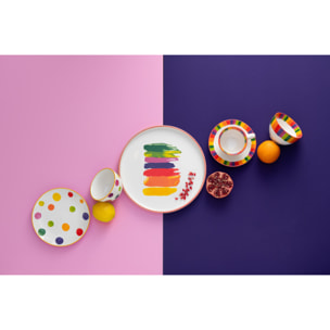 J-Line tasse + sous-tasse Polka Pois Ligne - porcelaine - mix - 2 pièces