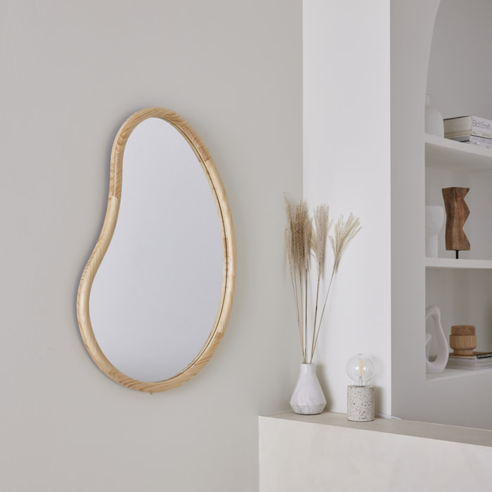 Miroir organique en bois de sapin 85cm épaisseur 3cm coloris naturel idéal entrée. chambre ou salle de bain