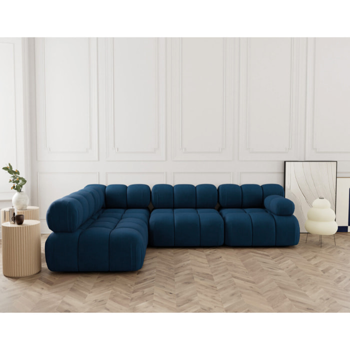 Ruby - canapé modulable d'angle gauche 5 places en velours texturé - Bleu