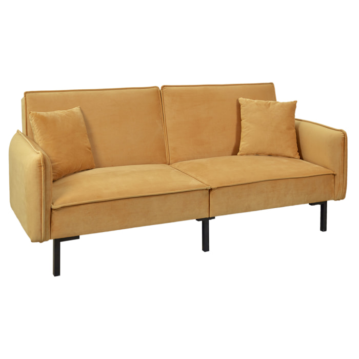 Canape Convertible Velours Ocre