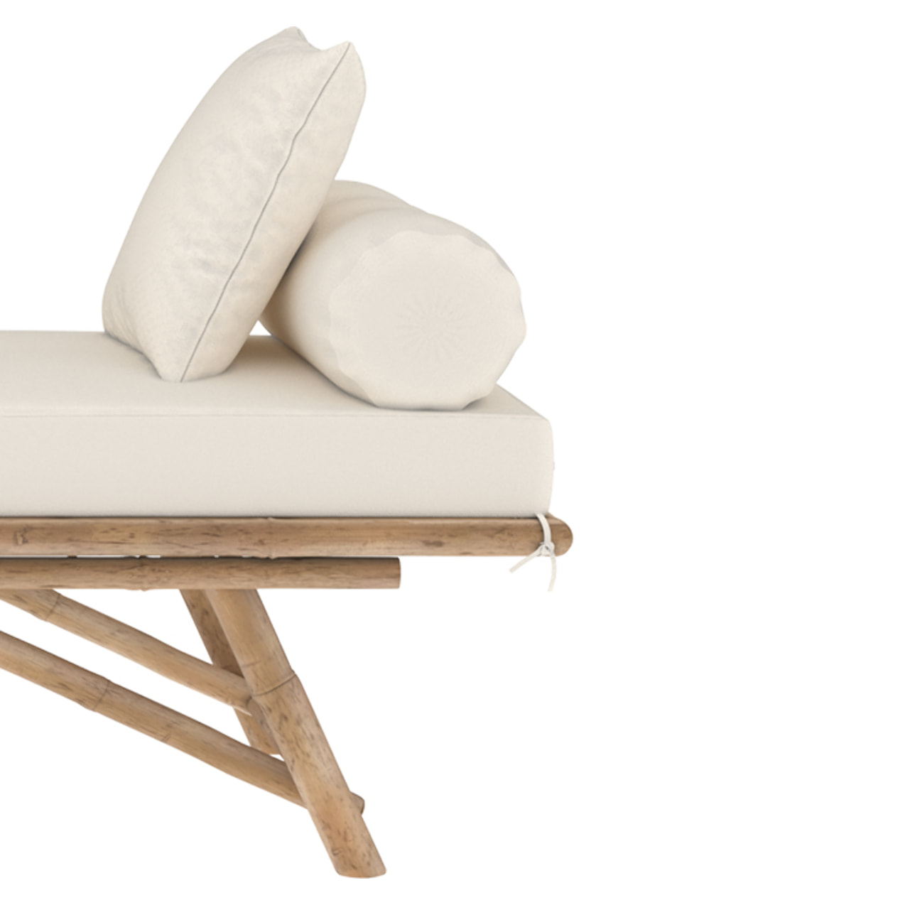 Banquette de jardin en bambou avec matelas blanc - Vadella
