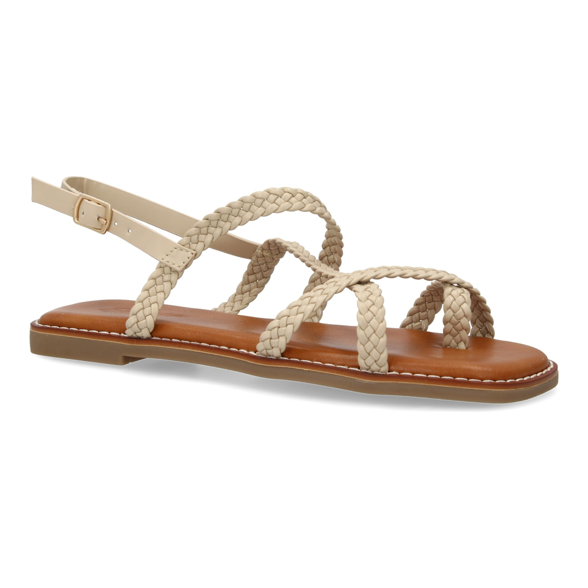 Sandalias planas de mujer, elegantes y comodas, diseño trenzado con cierre de hebilla ajustables