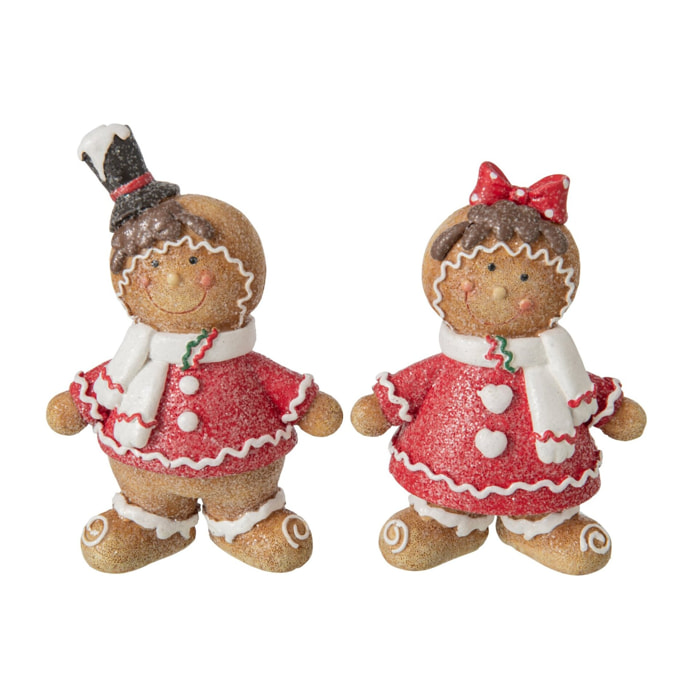 J-Line Pain d’épice - polyrésine - rouge Noël/beige - large - assortiment de 2