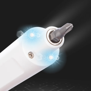 Destornillador eléctrico 40 en 1 con doble luz de trabajo, giro bidireccional, batería recargable de 350mAh, rotación de 170rpm y puntas magnéticas.