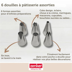 Lot de 6 douilles à pâtisserie en inox grand modèle Zenker Smart Pastry