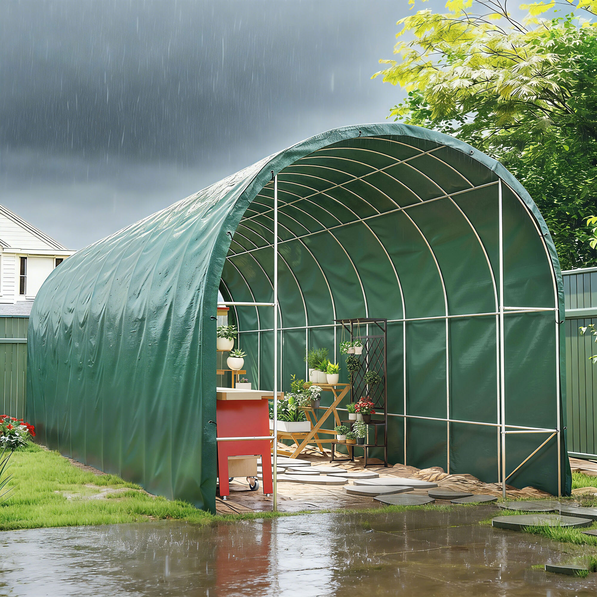 Lona Impermeable Exterior 6x8 m, Toldo PE Resistente a Rasgaduras 90 g/m², Protección UV, con Ojales Reforzados para Leña, Muebles de Jardín, Invernaderos, Vehículos, Verde