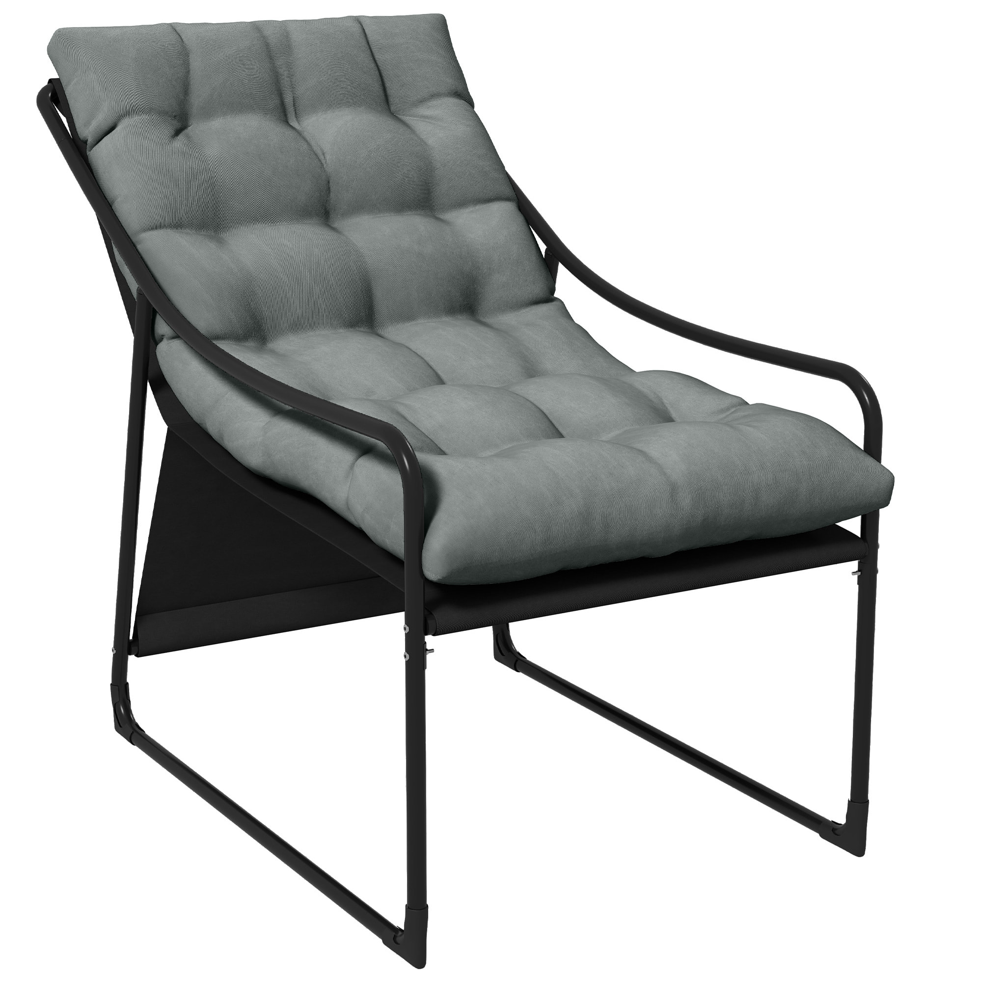 Fauteuil lounge de jardin avec coussin acier époxy polyester gris noir