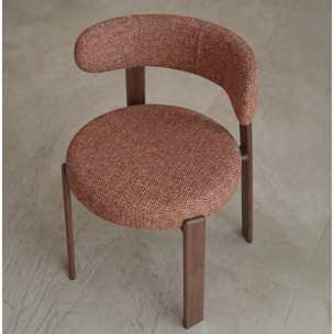 Lot de 2 chaises en tissu texturé brun canelle, pieds en métal - Aura