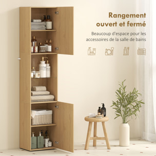 Colonne salle de bain design naturel 2 portes effet cannelé étagère verre